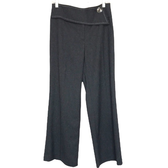 Melanie Lyne dark gray wide leg high rise pants asymmetrical band sz 4 - Picture 1 of 10